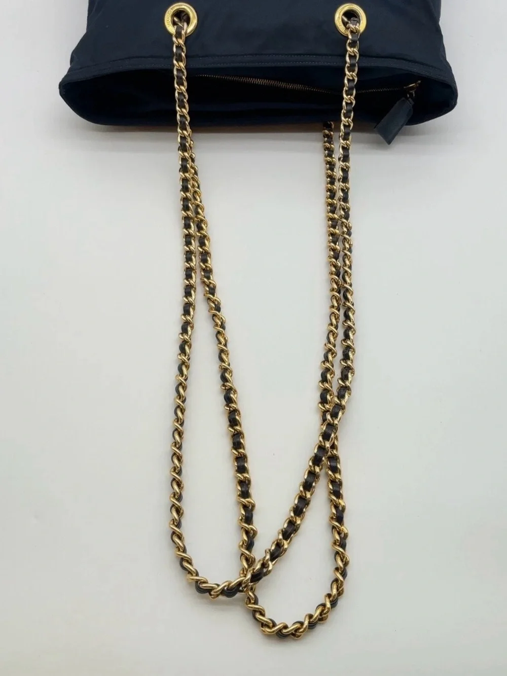 Prada Plate Quilted Tessuto/Navy Nylon Chain Shoulder Bag